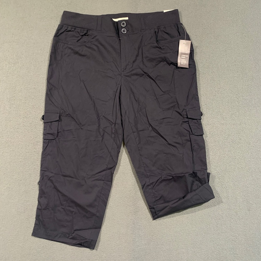 New Christopher & Banks Cargo Capri Pants Women 10 Navy Blue Comfort Waist